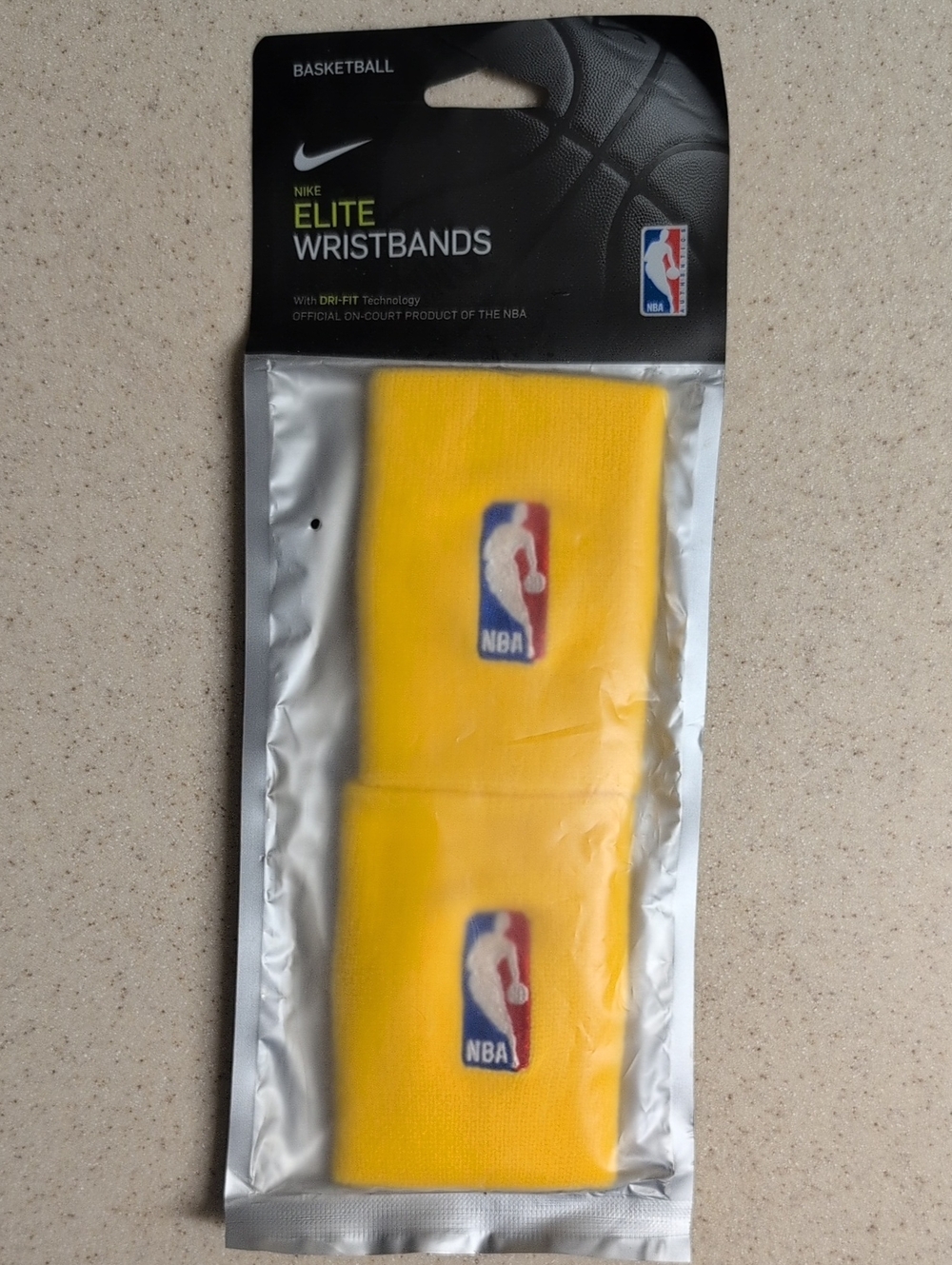 Nike Wristbands Elite Dri-Fit Yellow Pair Set Two Logo NBA Official Basketball